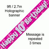 Happy 10th Birthday Pink Holographic Banner