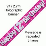 Happy 12th Birthday Pink Holographic Banner