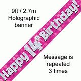 Happy 14th Birthday Pink Holographic Banner