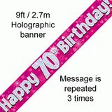 Happy 70th Birthday Pink Holographic Banner