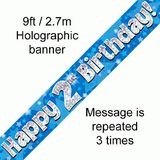 Happy 2nd Birthday Blue Holographic Banner