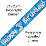 Happy 3rd Birthday Blue Holographic Banner