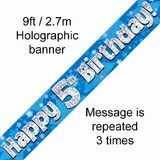 Happy 5th Birthday Blue Holographic Banner