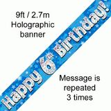 Happy 6th Birthday Blue Holographic Banner