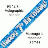 Happy 7th Birthday Blue Holographic Banner