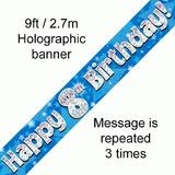 Happy 8th Birthday Blue Holographic Banner