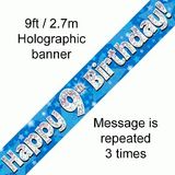 Happy 9th Birthday Blue Holographic Banner