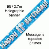 Happy 11th Birthday Blue Holographic Banner