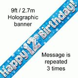 Happy 12th Birthday Blue Holographic Banner