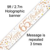 Happy 65th Birthday Rose Gold Sparkling Fizz Banner