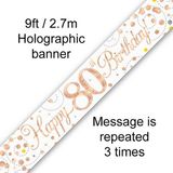 Happy 80th Birthday Rose Gold Sparkling Fizz Banner