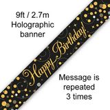 Happy Birthday Black and Gold Sparkling Fizz Banner