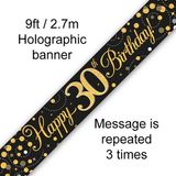 Happy 30th Birthday Black and Gold Sparkling Fizz Banner