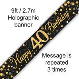 Happy 40th Birthday Black and Gold Sparkling Fizz Banner