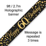 Happy 60th Birthday Black and Gold Sparkling Fizz Banner