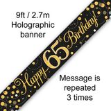 Happy 65th Birthday Black and Gold Sparkling Fizz Banner