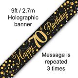 Happy 70th Birthday Black and Gold Sparkling Fizz Banner