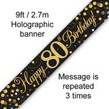 Happy 80th Birthday Black and Gold Sparkling Fizz Banner