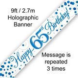 Happy 65th Birthday Blue Sparkling Fizz Banner