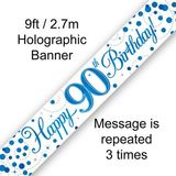 Happy 90th Birthday Blue Sparkling Fizz Banner