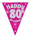 Happy 80th Birthday Pink Holographic Bunting