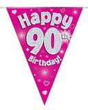 Happy 90th Birthday Pink Holographic Bunting