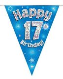 Happy 17th Birthday Blue Holographic Bunting