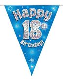 Happy 18th Birthday Blue Holographic Bunting