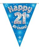 Happy 21st Birthday Blue Holographic Bunting