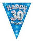 Happy 30th Birthday Blue Holographic Bunting