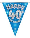 Happy 40th Birthday Blue Holographic Bunting
