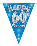 Happy 60th Birthday Blue Holographic Bunting