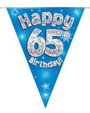 Happy 65th Birthday Blue Holographic Bunting