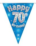 Happy 70th Birthday Blue Holographic Bunting