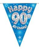 Happy 90th Birthday Blue Holographic Bunting