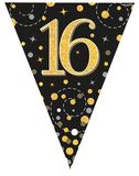 Happy 16th Birthday Black and Gold Sparkling Fizz Bunting