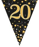 Happy 20th Birthday Black and Gold Sparkling Fizz Bunting