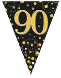 Happy 90th Birthday Black and Gold Sparkling Fizz Bunting