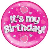Happy Birthday Holographic Pink Badge Jumbo