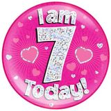 I am 7 Today Holographic Pink Badge Jumbo