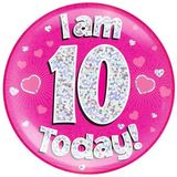 I am 10 Today Holographic Pink Badge Jumbo