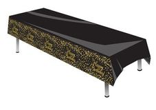 Happy Birthday Sparkling Fizz Black and Gold Tablecloth