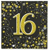 16 Sparkling Fizz Black and Gold Napkins 16pkt