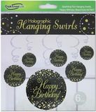 Happy Birthday Sparkling Fizz Black and Gold Hanging Swirl Decorations