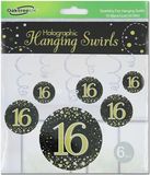 16 Sparkling Fizz Black and Gold Hanging Swirl Decorations