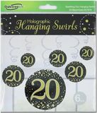 20 Sparkling Fizz Black and Gold Hanging Swirl Decorations