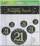 21 Sparkling Fizz Black and Gold Hanging Swirl Decorations