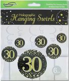 30 Sparkling Fizz Black and Gold Hanging Swirl Decorations