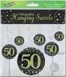 50 Sparkling Fizz Black and Gold Hanging Swirl Decorations