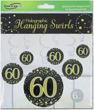 60 Sparkling Fizz Black and Gold Hanging Swirl Decorations